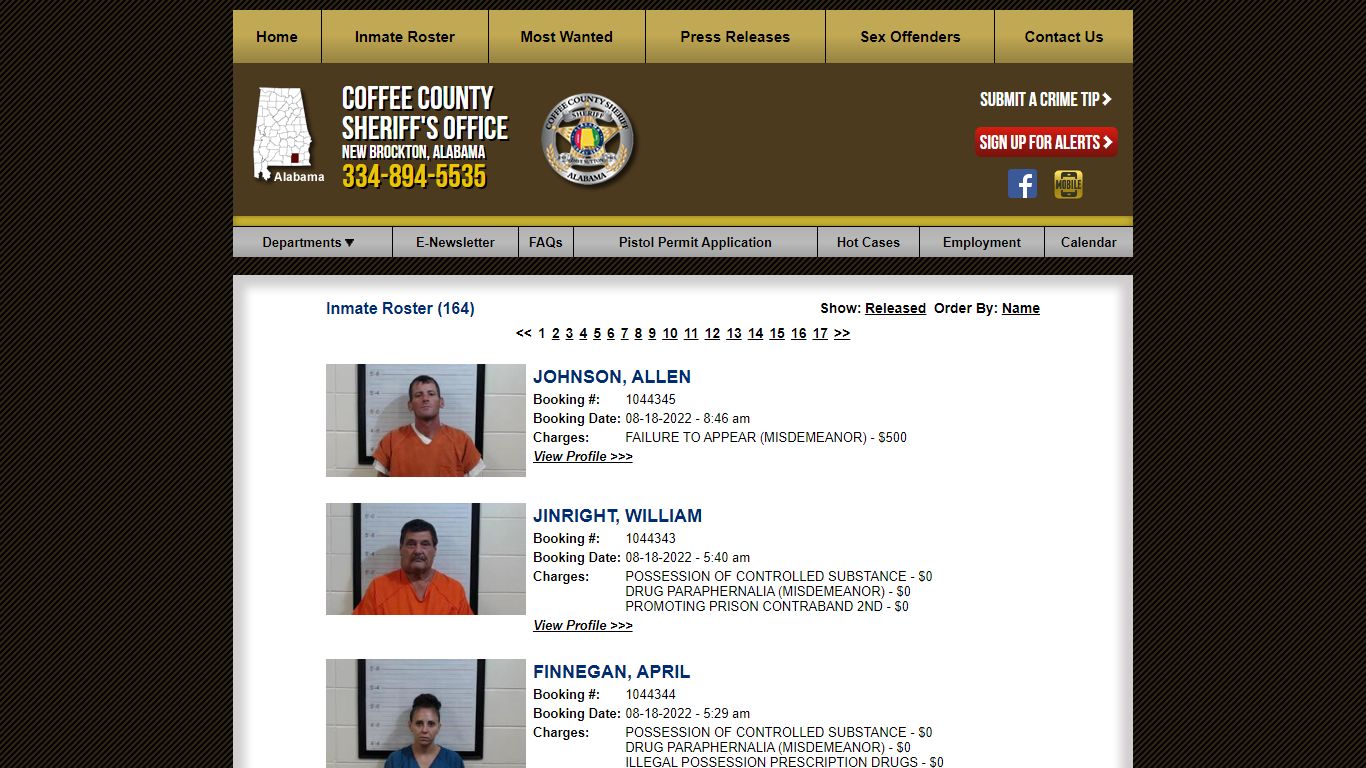 Inmate Roster - Current Inmates Booking Date Descending - Coffee County ...